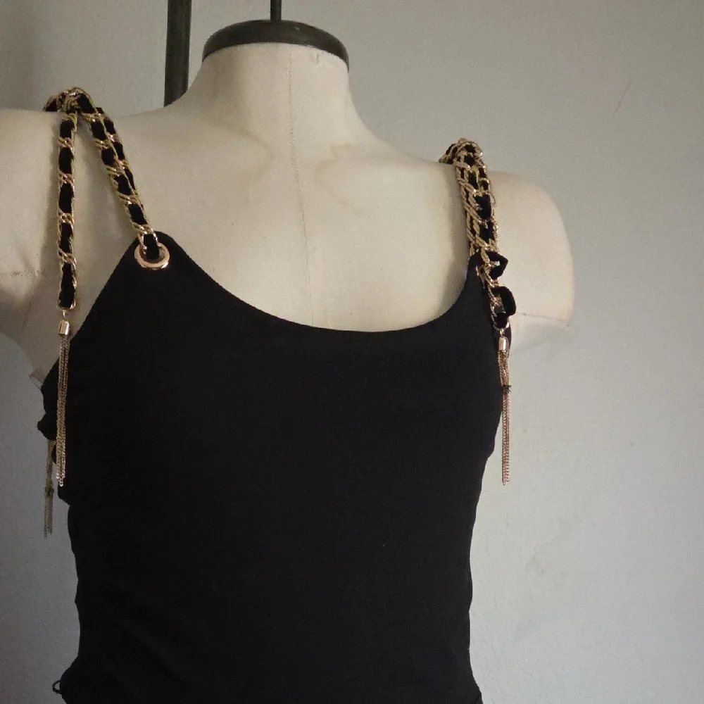 Women's Chic Black Jumpsuit with Leopard Straps